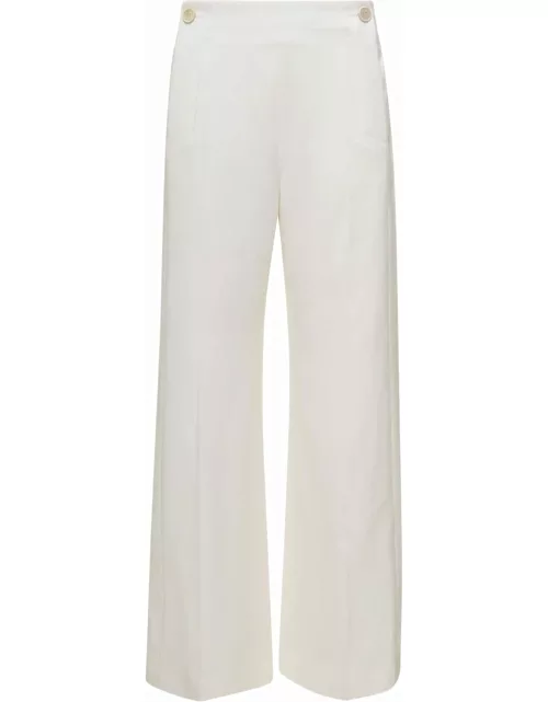 White Cropped Sailor Trousers In Wool And Linen Woman Chloé