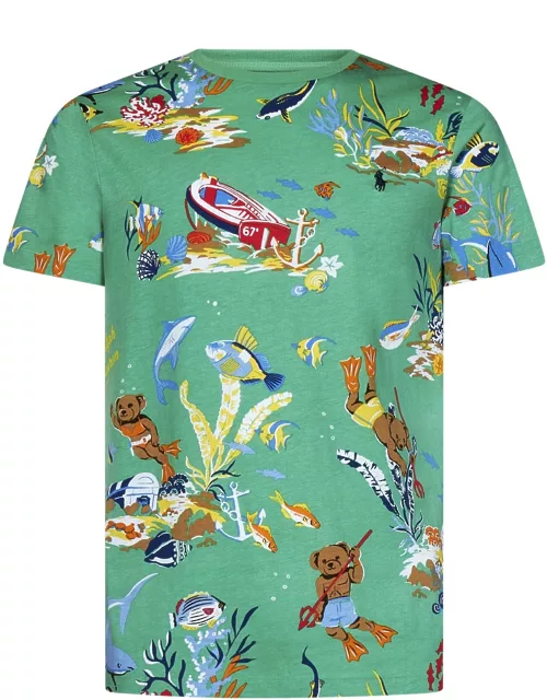 Ralph Lauren Green Slim-fit Custom T-shirt With Polo Bear In The Ocean Print