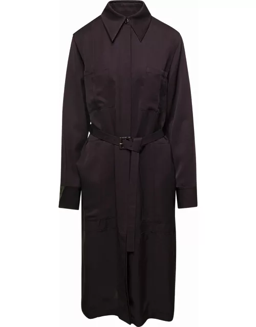 Jil Sander Brown Belted Coat With Classic Collar In Viscose Twill Woman