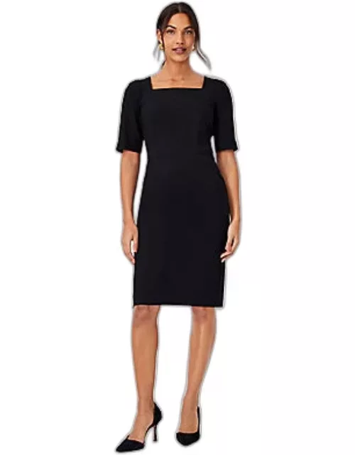 Ann Taylor The Petite Elbow Sleeve Square Neck Dress in Seasonless Stretch