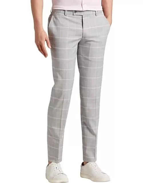Egara Skinny Fit Plaid Men's Suit Separates Pants Gray/Pink Plaid