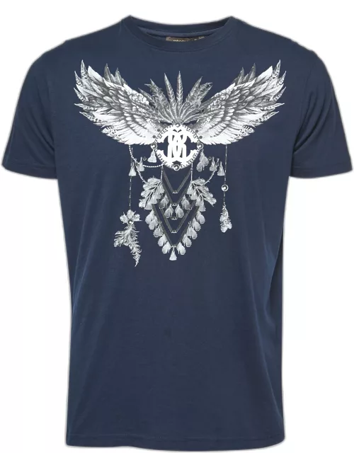 Roberto Cavalli Navy Blue Cotton Graphic Print T-Shirt