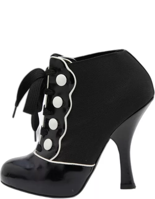 Dolce & Gabbana Black/White Stretch Band and Patent Leather Lace Up Ankle Bootie