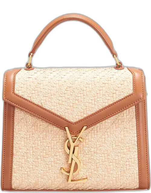 Cassandra Mini YSL Top-Handle Crossbody Bag in Raffia And Leather