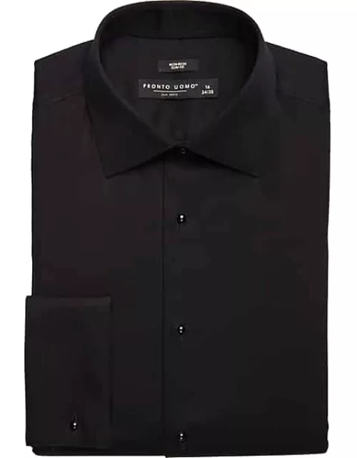 Pronto Uomo Men's Slim Fit French Cuff Tuxedo Formal Shirt Black Solid
