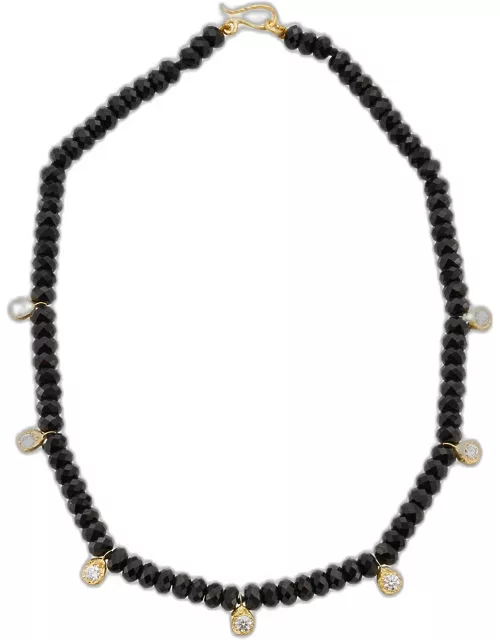 Ramona Necklace in 18K Solid Yellow Gold with Black Spinel and Top Wesselton VVS Diamond