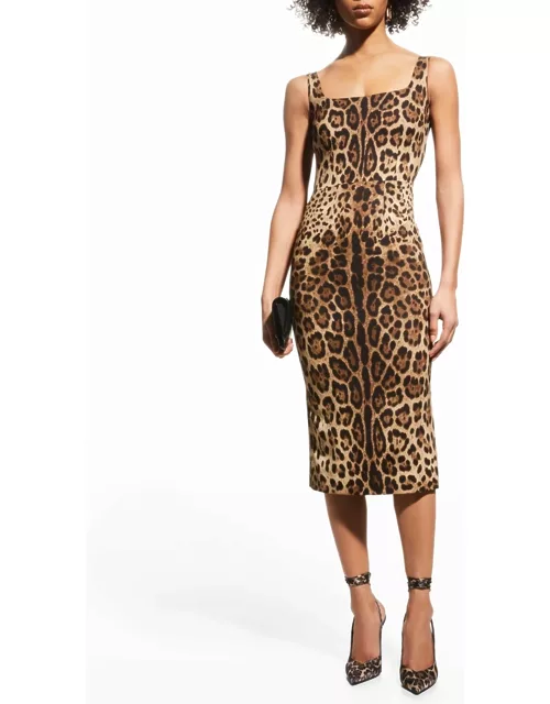 Leopard-Print Slim Midi Dres