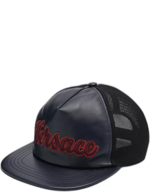 Men's Leather Logo Trucker Hat