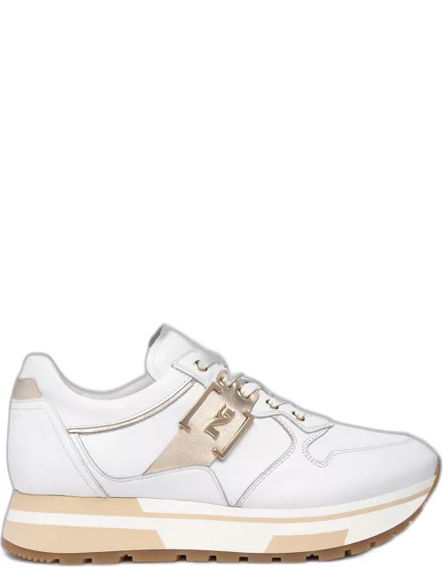 Logo Plate Leather Low-Top Fashion Sneaker