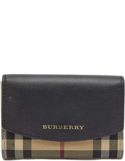 Burberry Black Nylon and Leather Flap Continental Wallet