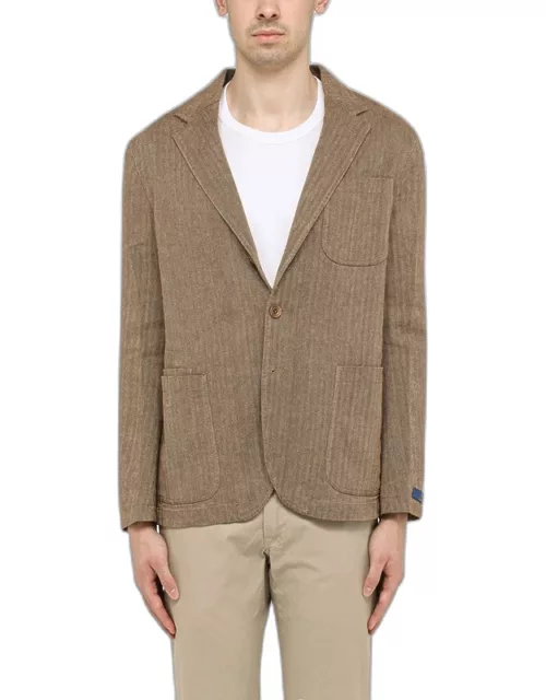 Single-breasted brown herringbone jacket