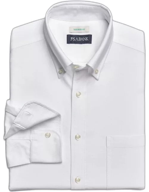 JoS. A. Bank Men's Tailored Fit Button-Down Collar Oxford Casual Shirt, White, Smal
