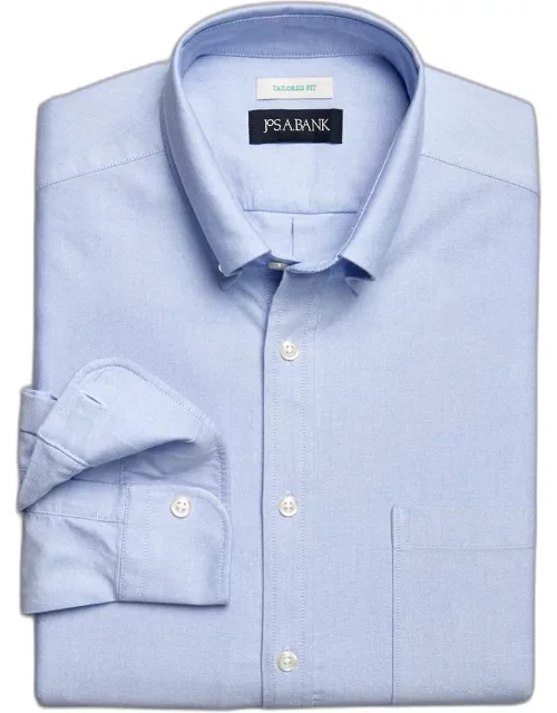 JoS. A. Bank Men's Tailored Fit Button-Down Collar Oxford Casual Shirt, Blue, Smal