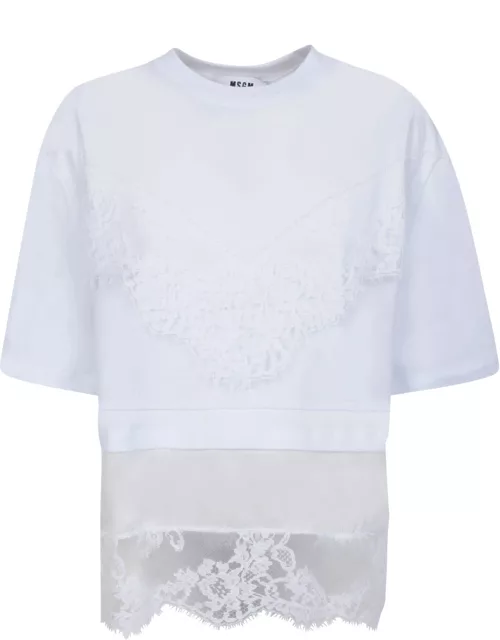 MSGM Embroidered Lace White T-shirt