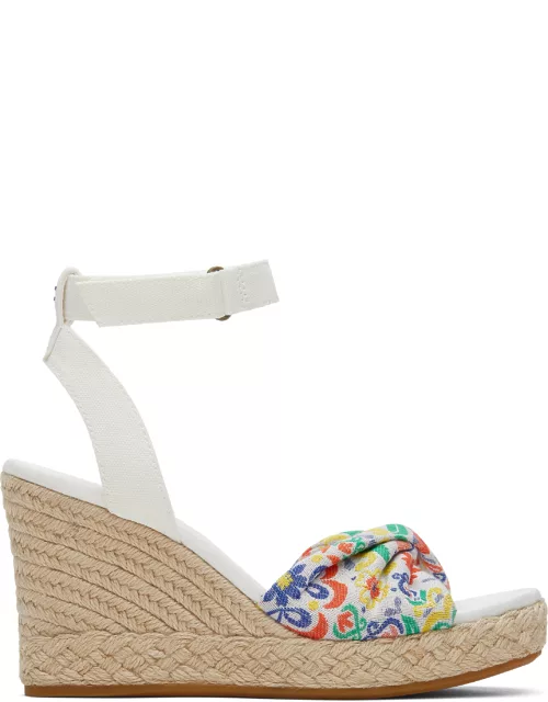 TOMS Women's White Mediterranean Tiles Marisela Twist Wedge Heel Sandal