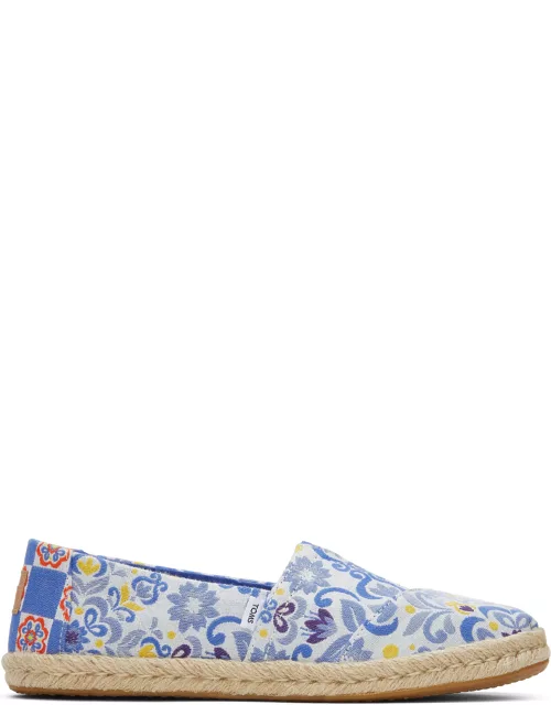 TOMS Women's Blue Mediterranean Tiles Rope Espadrille Slip-On Alpargatas Shoe