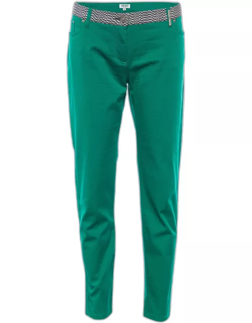 Kenzo Green Cotton Contrast Waist Band Trousers
