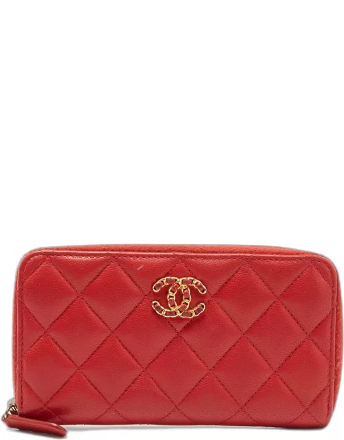 Chanel Red Quilted Leather 19 Zipped Wallet