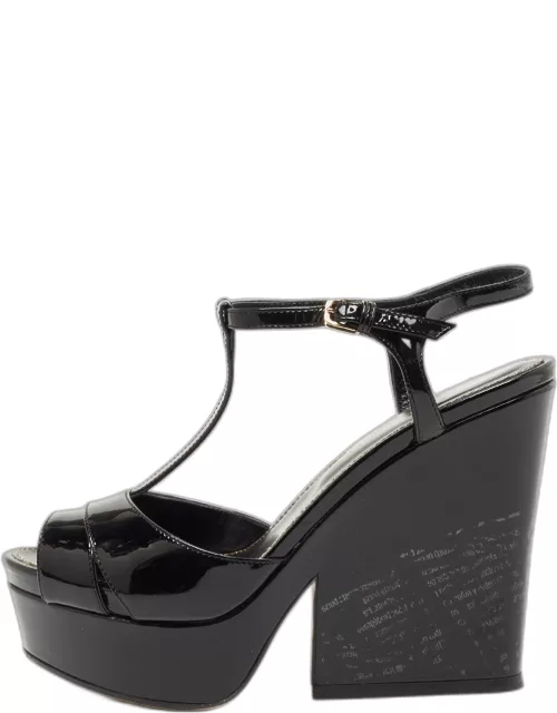 Sergio Rossi Black Patent Leather Wedge Sandal
