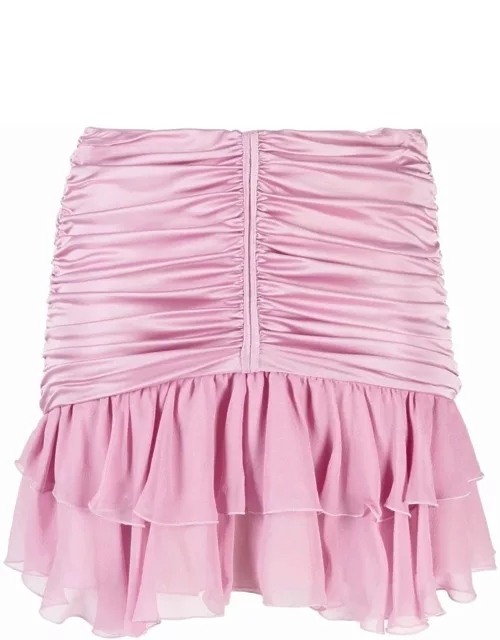 Pink draped mini skirt with ruffle