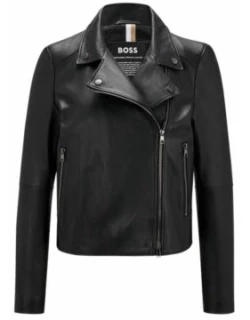 Regular-fit biker jacket in Olivenleder with monogram lining- Black Women's Leather Jacket