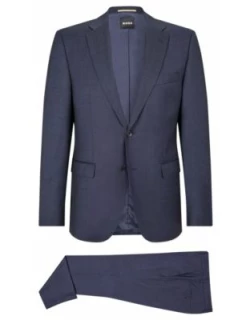 Regular-fit suit in patterned stretch wool- Dark Blue Men's Business Suit
