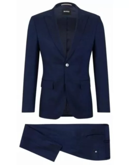 Slim-fit single-breasted suit in a linen blend- Dark Blue Men's Business Suit