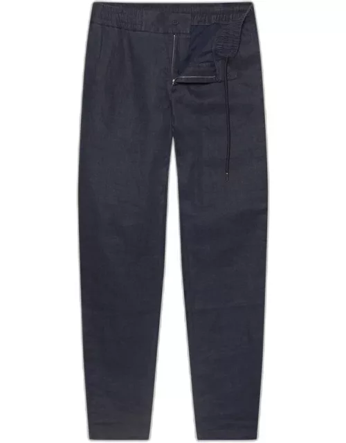 Cornell Linen - Tailored Fit Washed Linen Trousers In Night Iris Blue