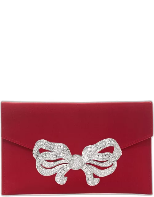 Crystal Bow Satin Envelope Clutch Bag