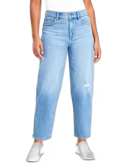 Loft Curvy High Rise Barrel Jeans in Light Mid Indigo Wash