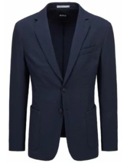 Slim-fit jacket in performance-stretch seersucker- Dark Blue Men's Sport Coat
