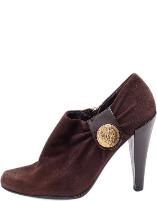 Gucci Brown Suede and Patent Leather Hysteria Ankle Bootie