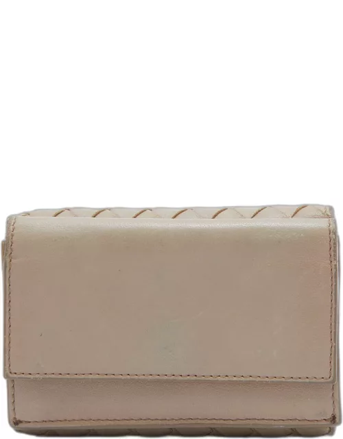 Bottega Veneta Beige Intrecciato Leather Trifold Wallet