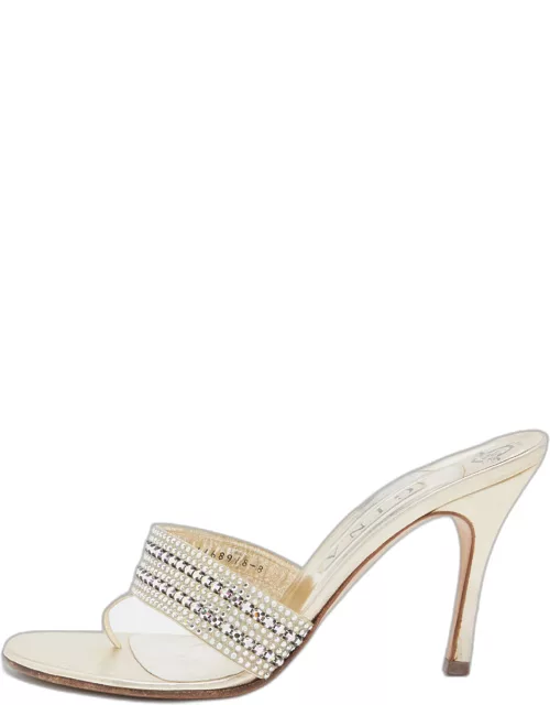Gina Gold Leather Crystal Embellished Slide Sandal