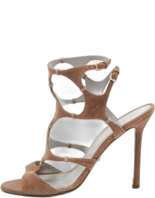 Sergio Rossi Brown Textured Suede Ankle Strap Sandal