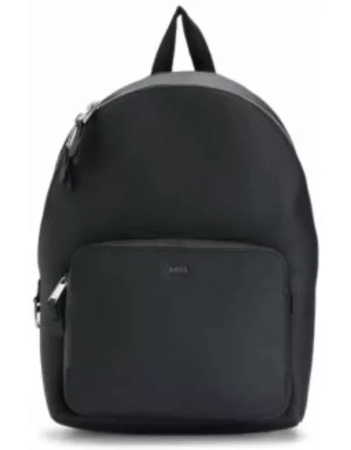 Grained-leather backpack with polished silver hardware- Black Men's Backpack