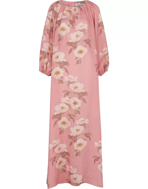 Bernadette Georgio Floral-print Linen Maxi Dress - Pink And White