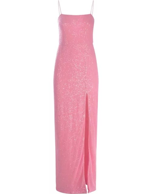 Rotate by Birger Christensen Long Dress Rotate begonia Pink In Micro Sequin