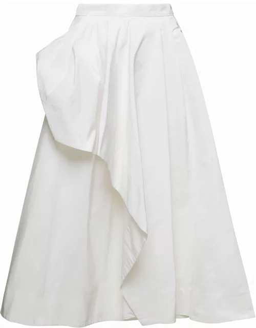 Alexander McQueen White Draped Round Asymmetric Skirt In Polyfaille Woman