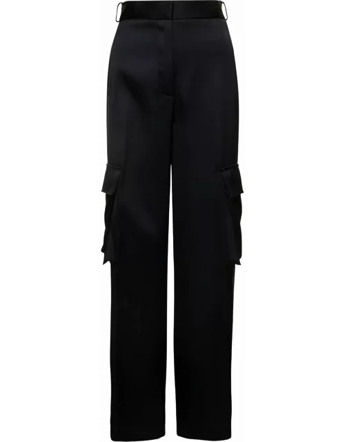 Versace Black Cargo Pants Satn Effect With Cargo Pockets In Viscose Woman
