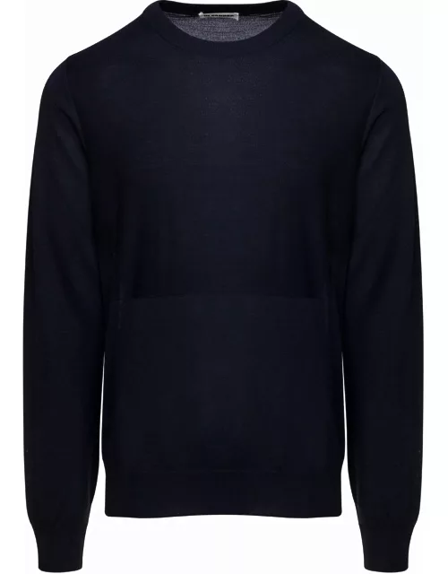 Jil Sander Blue Crewneck Sweater With Long Sleeves In Wool Man