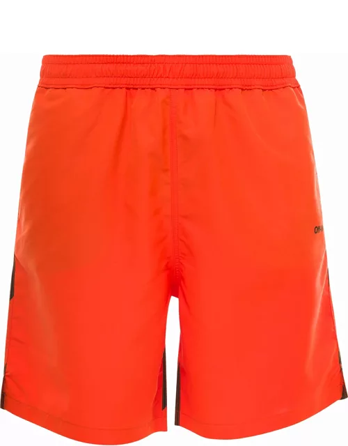 Off-White Orange Swim Trunks With Diag Print At The Back In Polyester Man