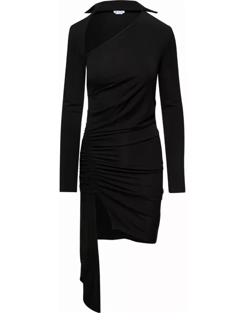 Off-White Mini Asymmetric Black Dress With Cut-out And Ruffle Detail In Viscose Stretch Woman