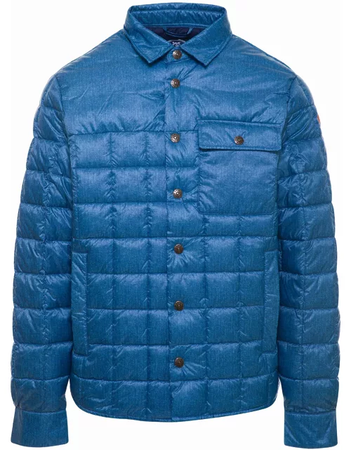 Save the Duck Blue Quilted Down Jacket With Logo Patch In Denim Printed Nylon Man