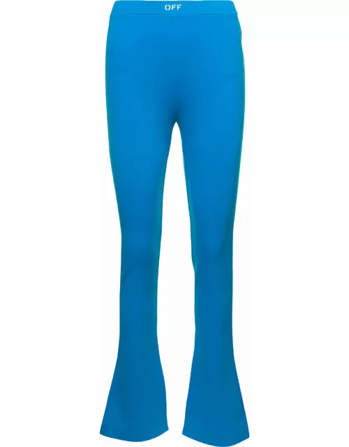 Off-White Light Blue Flared Leggings With Contrasting Logo Print In Stretch Polyamide Woman