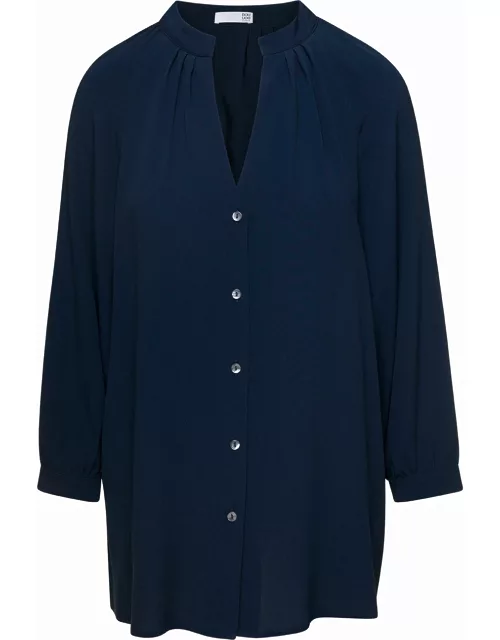 Douuod Blue Shirt With V-neckline In Silk Blend Woman