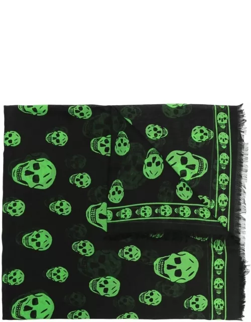 Black skull scarf with green skull