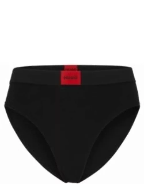 Stretch-cotton briefs with red logo label- Black Women's Underwear, Pajamas, and Sock