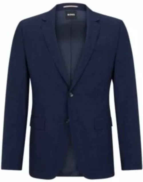 Extra-slim-fit suit in patterned wool and linen- Dark Blue Men's Business Suit