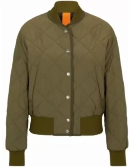 Diamond-quilted regular-fit jacket with branded poppers- Dark Green Women's Casual Jacket